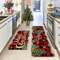 Vibrant Red Truck and Buffalo Plaid Non-Slip Washable Polyester Holiday Mats