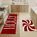 Christmas Candy Cane Kitchen Mats Set - Anti-Slip, Machine Washable, Festive Holiday Decor for Home