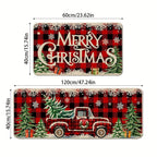 Vibrant Red Truck and Buffalo Plaid Non-Slip Washable Polyester Holiday Mats
