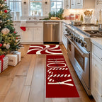 Christmas Candy Cane Kitchen Mats Set - Anti-Slip, Machine Washable, Festive Holiday Decor for Home