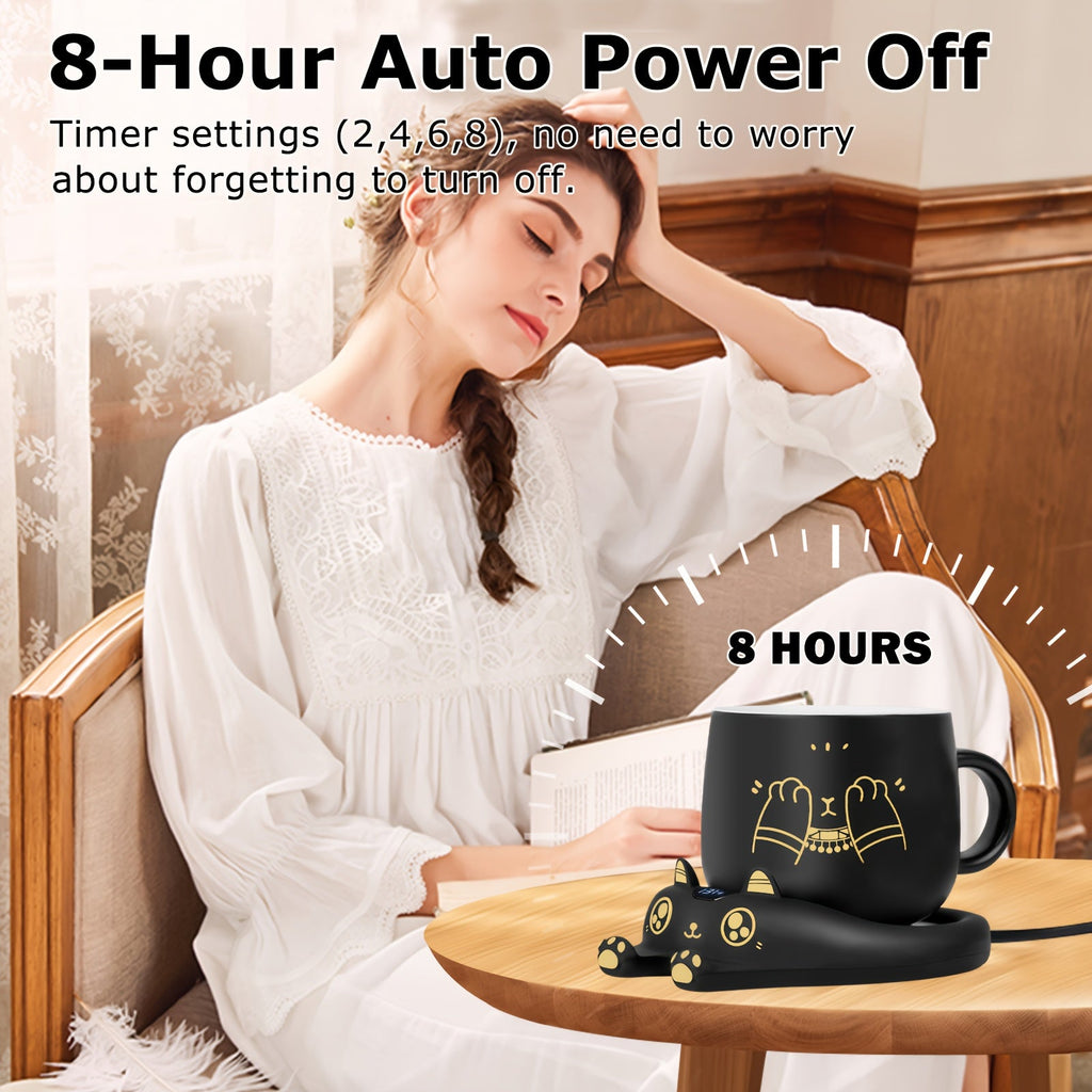 Coffee Warmer & Adorable Cat Mug Set