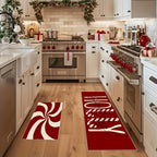 Christmas Candy Cane Kitchen Mats Set - Anti-Slip, Machine Washable, Festive Holiday Decor for Home