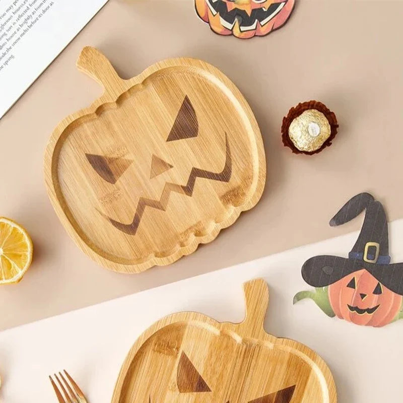 Halloween Pumpkin Tray Wooden Food Fruit Snack Storage Plate