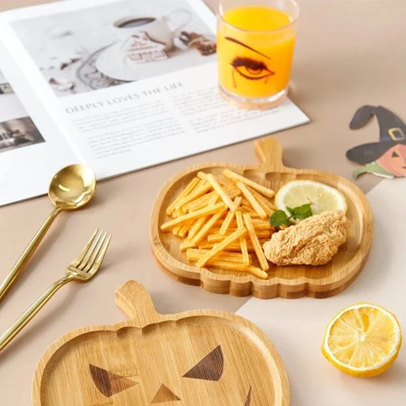 Halloween Pumpkin Tray Wooden Food Fruit Snack Storage Plate