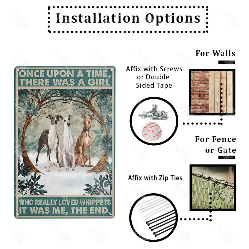 Whippet Dog Metal Tin Sign Plate Wall Stickers