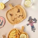 Halloween Pumpkin Tray Wooden Food Fruit Snack Storage Plate