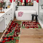 Vibrant Red Truck and Buffalo Plaid Non-Slip Washable Polyester Holiday Mats