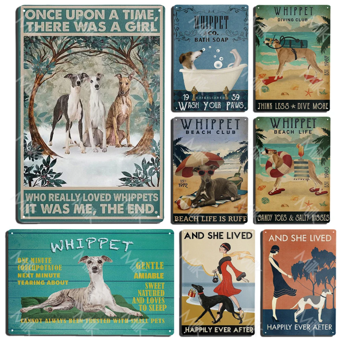 Whippet Dog Metal Tin Sign Plate Wall Stickers