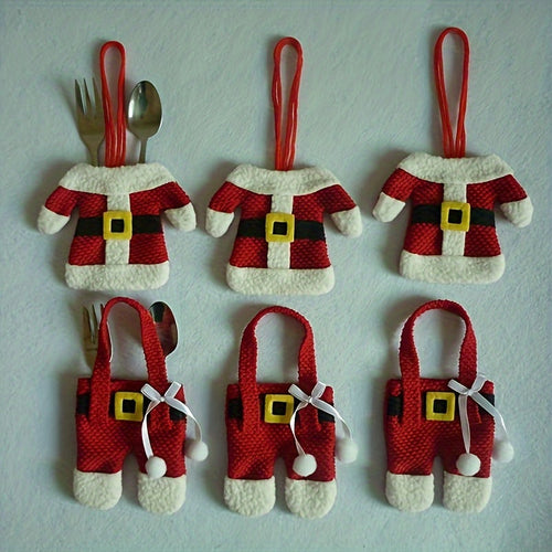 CF-136pcs Christmas Santa Suit Canvas Cutlery Holder Set - Festive Tableware Organizer With Silverware Bag Decorations - Holiday Home Kitchen Table Decorations For Christmas Party